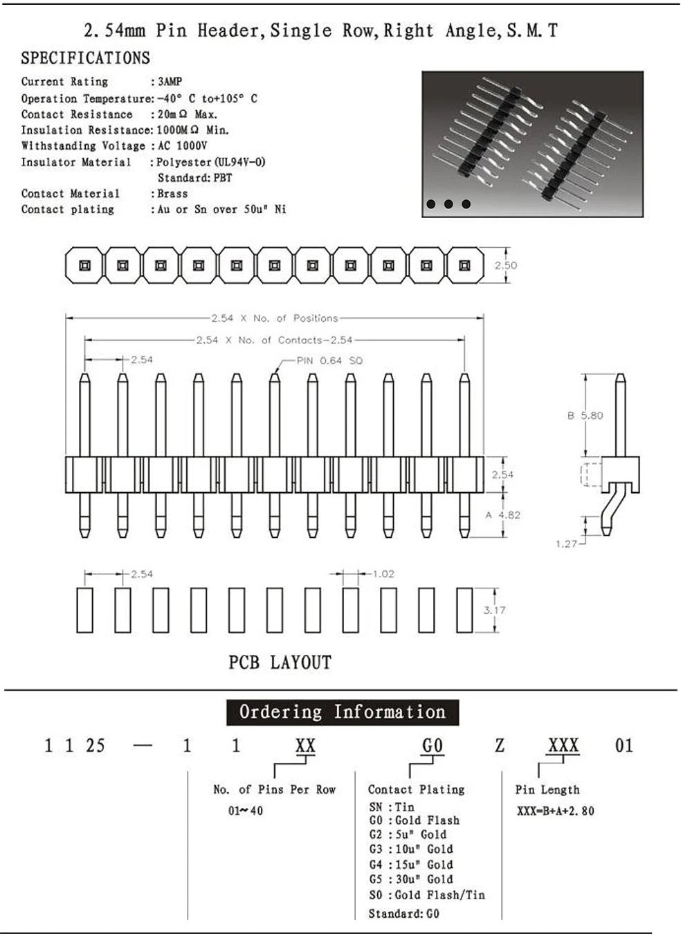 20pcs 0.1" 2.54mm 1x2/3/4/5/6/7/8/40P Single Row Right Angle SMT/SMD Surface Mount PCB PH8.5 Solder Male Female Header Connector