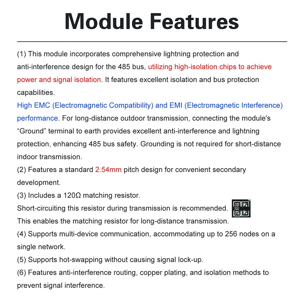 TTL to RS485 Converter Module with 16KV Isolation Voltage Automatic Flow Direction Control for Signal Conversion