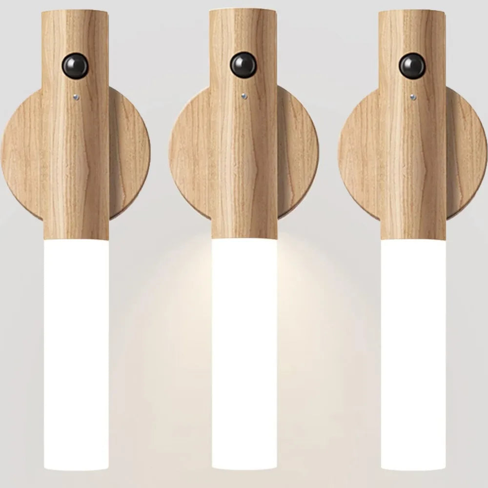 Rechargeable Wall Sconces Magnetic Wall LightsNight Light Motion Sensor Night Lights Wooden Wall Lighting for Bedroom Stair