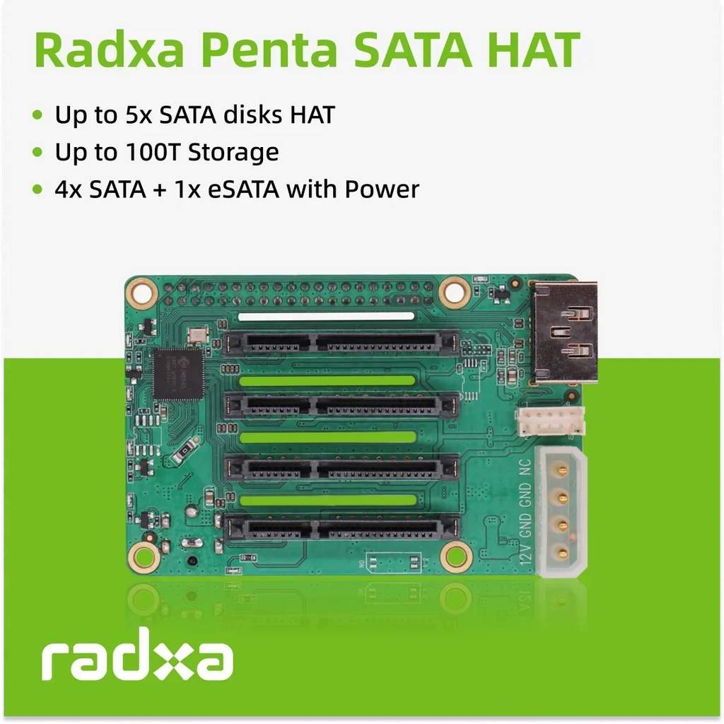 Penta SATA HAT / Top Board /Set Optional, For Raspberry Pi 5 -Up to 5x SATA Disks HAT