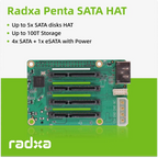 Penta SATA HAT / Top Board /Set Optional, For Raspberry Pi 5 -Up to 5x SATA Disks HAT