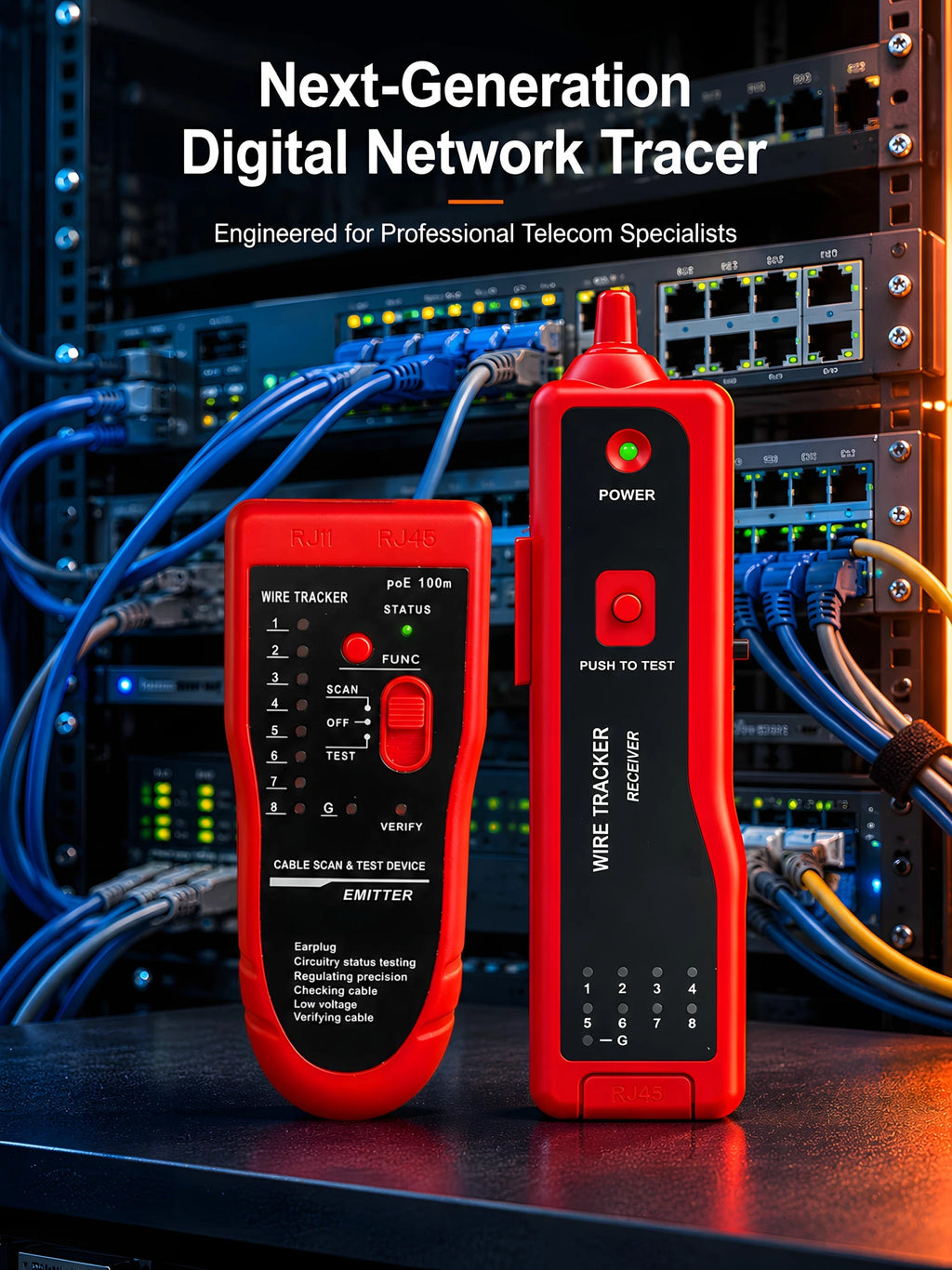 High Precision Network Cable Tracker Digital Signal Network Cable Tester Anti-Interference Noise-Free Support for PoE Testing