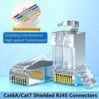 10PCs Cat6A Cat7 through Shielded RJ45 Gold Plated  Connectors Fast Transmission Data Plug Crystal Head for Networking