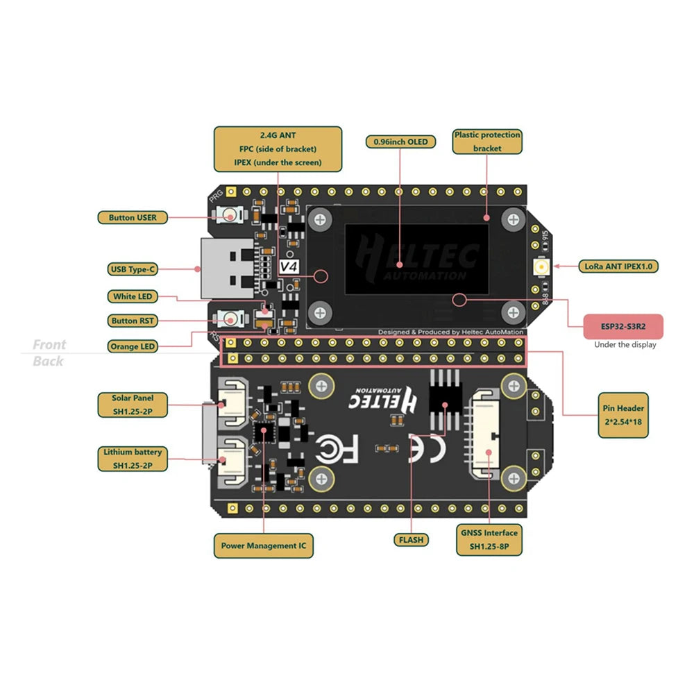 New Heltec V4 0.96inch OLED Solar Powered LoRa 32 Dev-Board GPS ESP32 SX1262 WiFi BLE Low Power For Arduino IoT Meshtastic ﻿