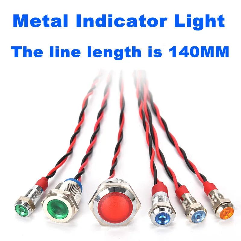 Waterproof metal indicator lamp 6/8/10/12/16/19/22MM power signal lamp 3V 5v 6v 12V 24V 110V 220V red/yellow/blue/green/white
