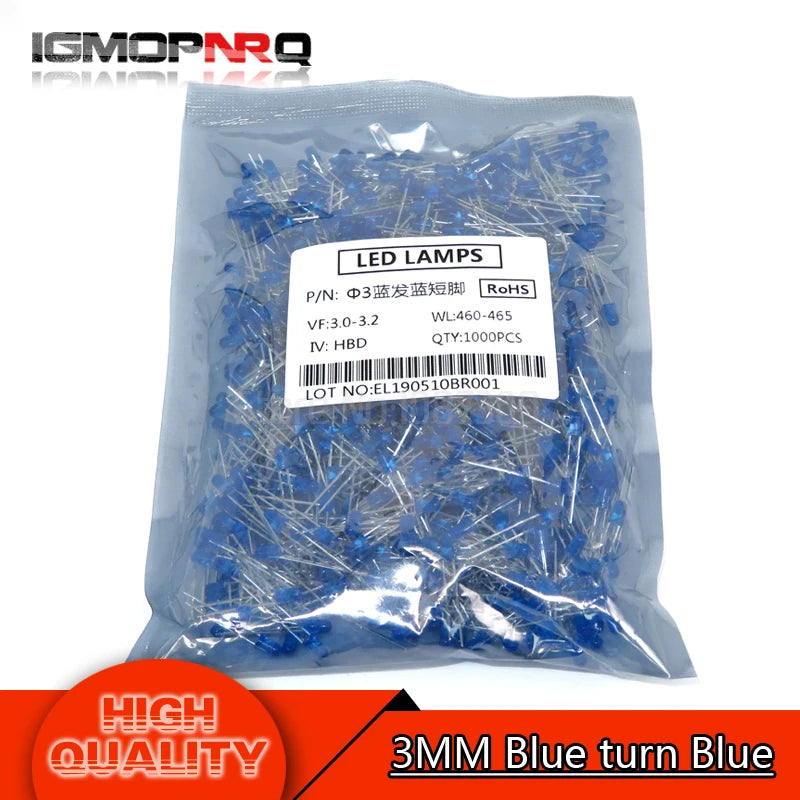 SAMIROB 1000pcs blue green red yellow white 3mm led light-emitting diodes Diffused