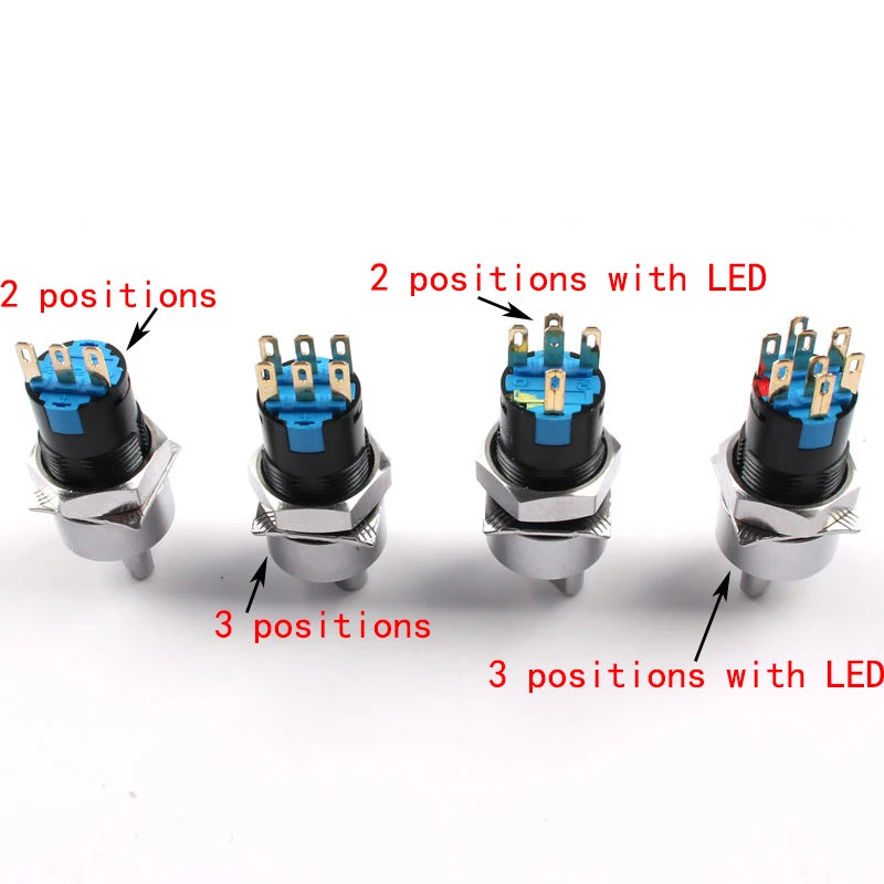 16/19/22mm, Metal Rotary Switch, Selected Toggle Switch With LED 12-24V, 2 Positions / 3 Position Waterproof