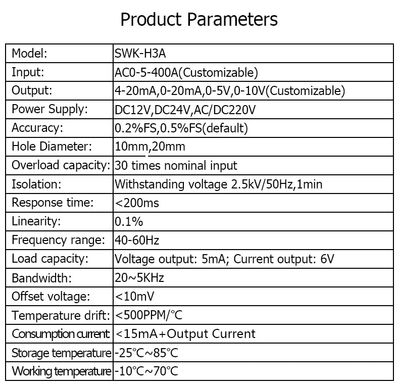 3ph AC Current Transmitter 4-20mA 0-20mA 0-5V 10V RS485 Output 3-phase Current Mutual Sensor Perforated Hall Current Transducer