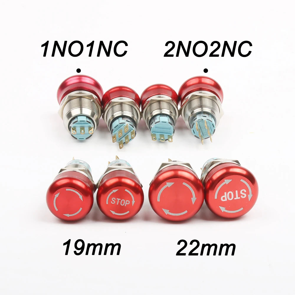 16mm 19mm 22mm Metal copper Emergency stop Push Button Switch Latching Car press button pin terminal Normal open Knob Rotary