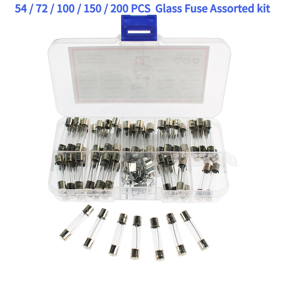 54/72/100/150/200PCS Fuse Assorted kit 5x20mm,6x30mm Quick Blow Glass Tube 0.2A-30A Blow Glass Fuse 10and 15Value electronics ﻿