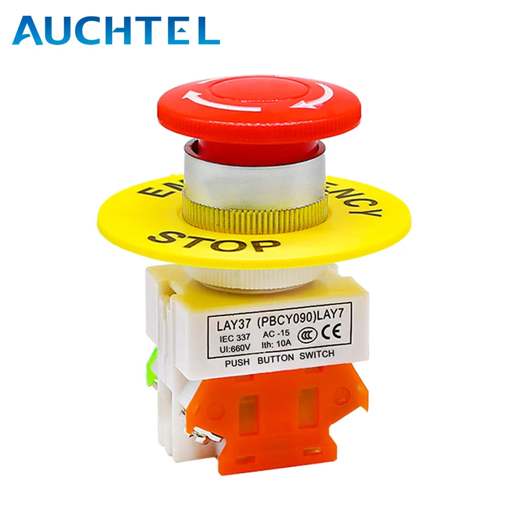 LAY7-11ZS Mushroom Head Emergency Stop Self-locking Button Switch Control Aperture Emergency Stop BButton LAY37