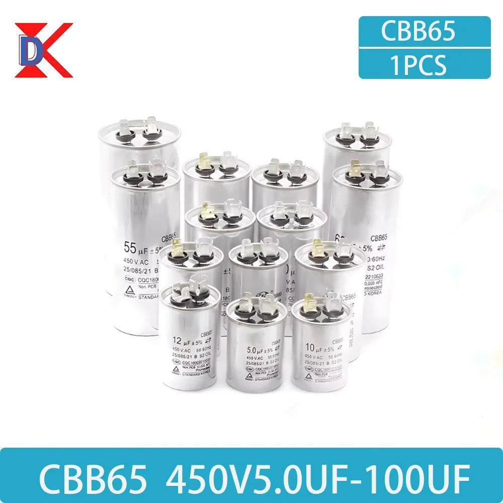 CBB65 Air Conditioner Capacitor 450V AC Motor Run Compressor Starter 5/20/25/30/35/40/45/50/60/70uF
