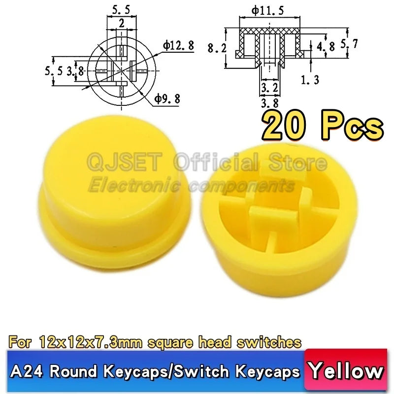 20 Pcs Tactile Pushbutton Switch 12*12*7.3MM Micro Switch Pushbutton A14 A24 Pushbutton Cover 12x12x7.3MM Square Head Pushbutton
