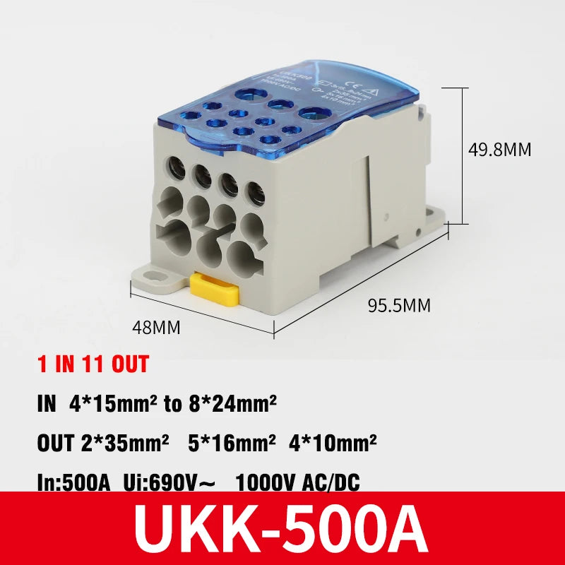 Din Rail Terminal Block UKK 80A/125A/160A/250A/400A Distribution Box One In Several Out Unipolar Junction Box Wire Connector