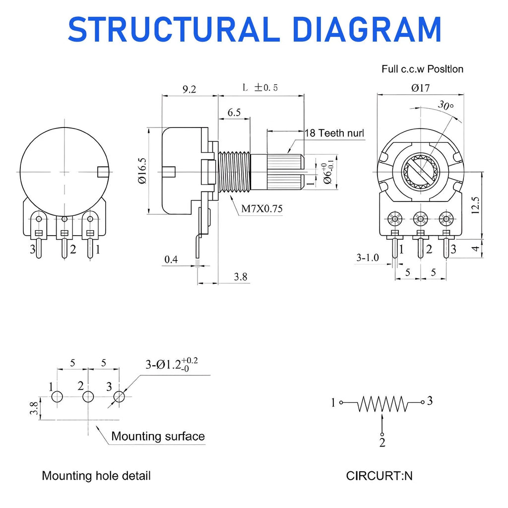 10sets  Potentiometer,WH148 Single-Joint Potentiometers With Rotary Knob B1K/2K/5K/10K/20K/50K/100K/250K/500K/1M