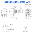 10sets  Potentiometer,WH148 Single-Joint Potentiometers With Rotary Knob B1K/2K/5K/10K/20K/50K/100K/250K/500K/1M