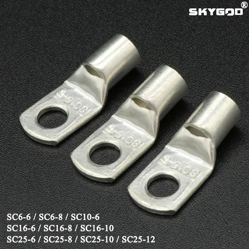 SC Type Wire Nose Terminal SC6 SC10 SC16 SC25 Bare Copper Battery Block Lugs Hole ID 6 8 10 12mm Crimp Wire Connector