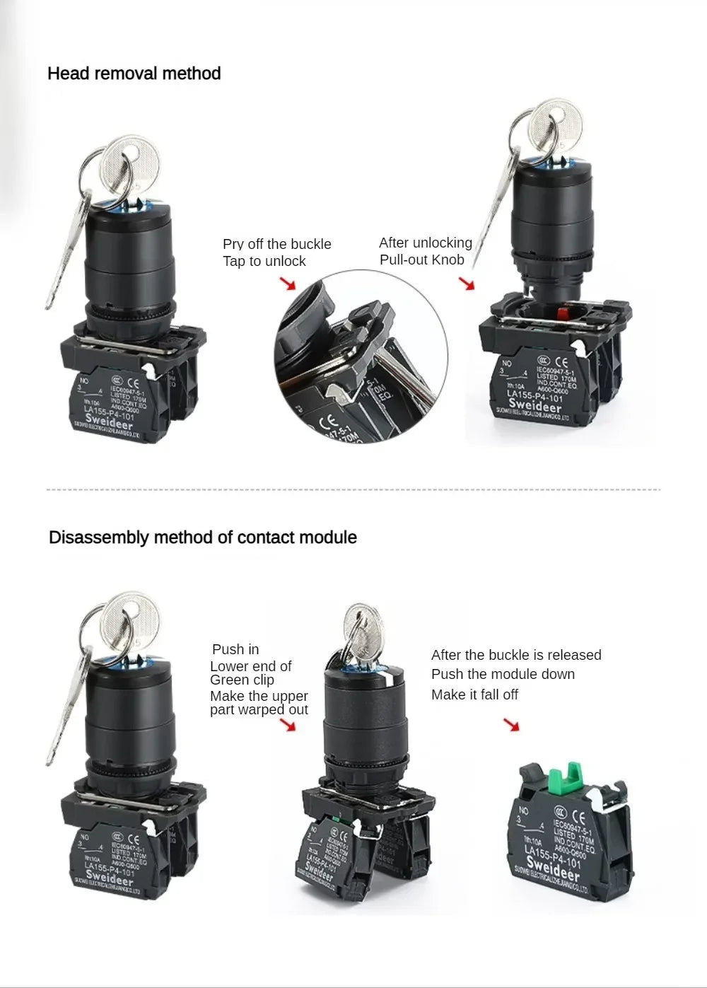 XB4 Key Select Knob Switch 22mm 2/3 Position Self Locking Momentary Self Reset Key Emergency Stop Power Push Button Switch 10A