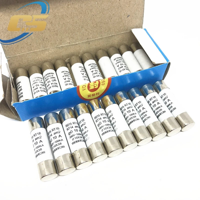 10PCS 10x38mm Ceramic Fuse 10*38mm 500V 500MA 0.5A 1A 2A 3A 4A 5A 6A 8A 10A 16A 20A 25A 32A 40A RO15 Ceramic Fuse