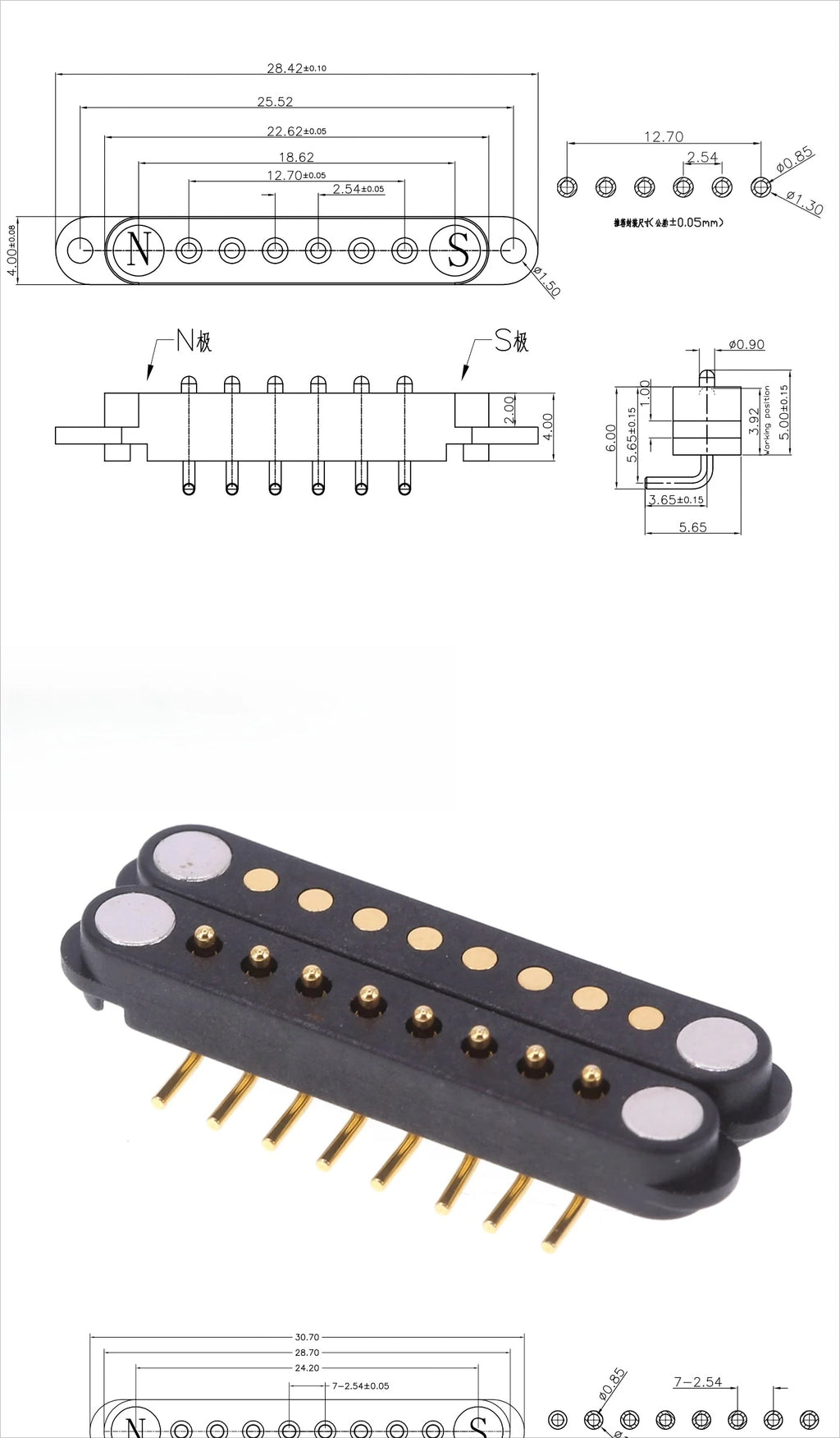 1/5 Set Waterproof DC Magnetic Pogo Pin Connector 2 3 4 5 6 7 8 9 Poles 2.54 MM Pogopin Male Female Contact Strip 90 Degree