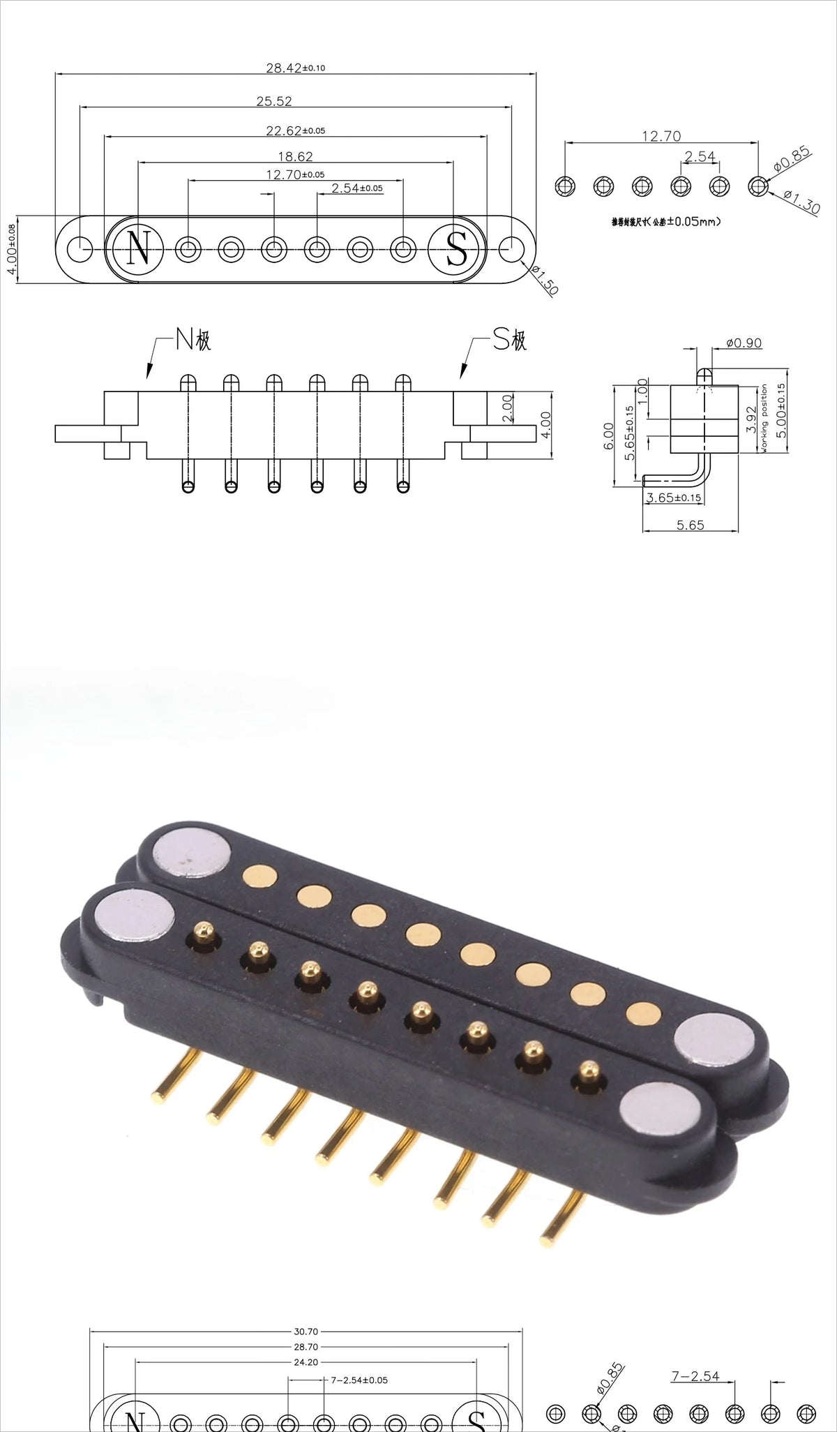 1/5 Set Waterproof DC Magnetic Pogo Pin Connector 2 3 4 5 6 7 8 9 Poles 2.54 MM Pogopin Male Female Contact Strip 90 Degree