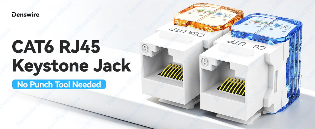 Denswire CAT6/CAT6A UTP RJ45 Keystone Jack Unshielded Ethernet Network Module Keystone Coupler 50μ Gold Contacts Dustproof Cover