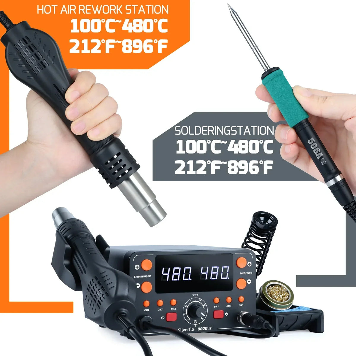 Silverflo T12 Soldering Station 2 in 1 Hot Air Rework Soldering Station Welding Heat Gun for SMD Soldering Tools