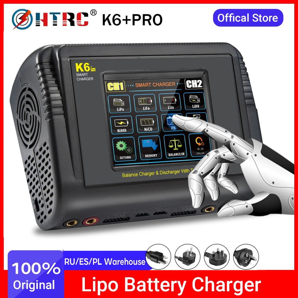 HTRC K6+ Lipo Battery Charger DC 400W AC 200W 12Ax2 RC Charger Balance Discharger For LiHV LiFe Li-lon NiCd NiMh Pb LiPo Batteri
