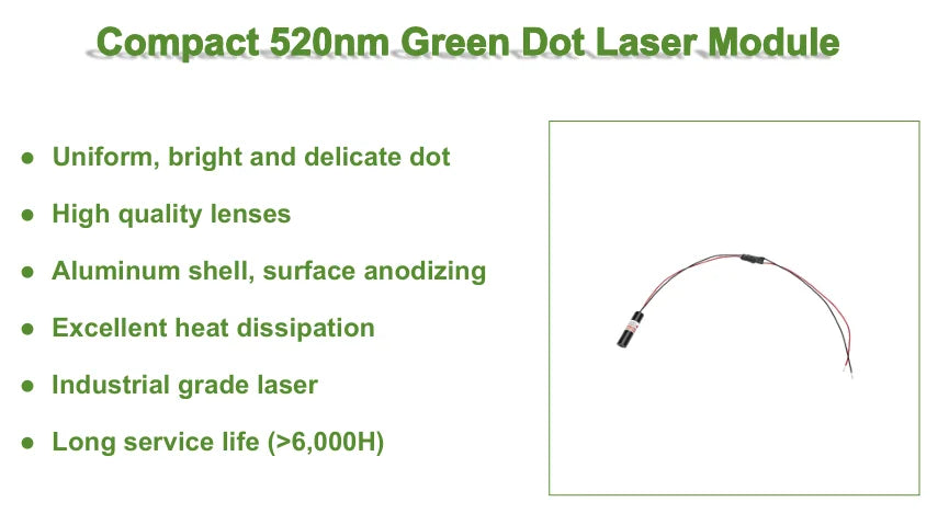 Economical Compact Green Dot Laser Diode Module 520nm D8mm 5mW 10mW 3V 5V 12V 24V Industrial Grade for Woodworking Machinery