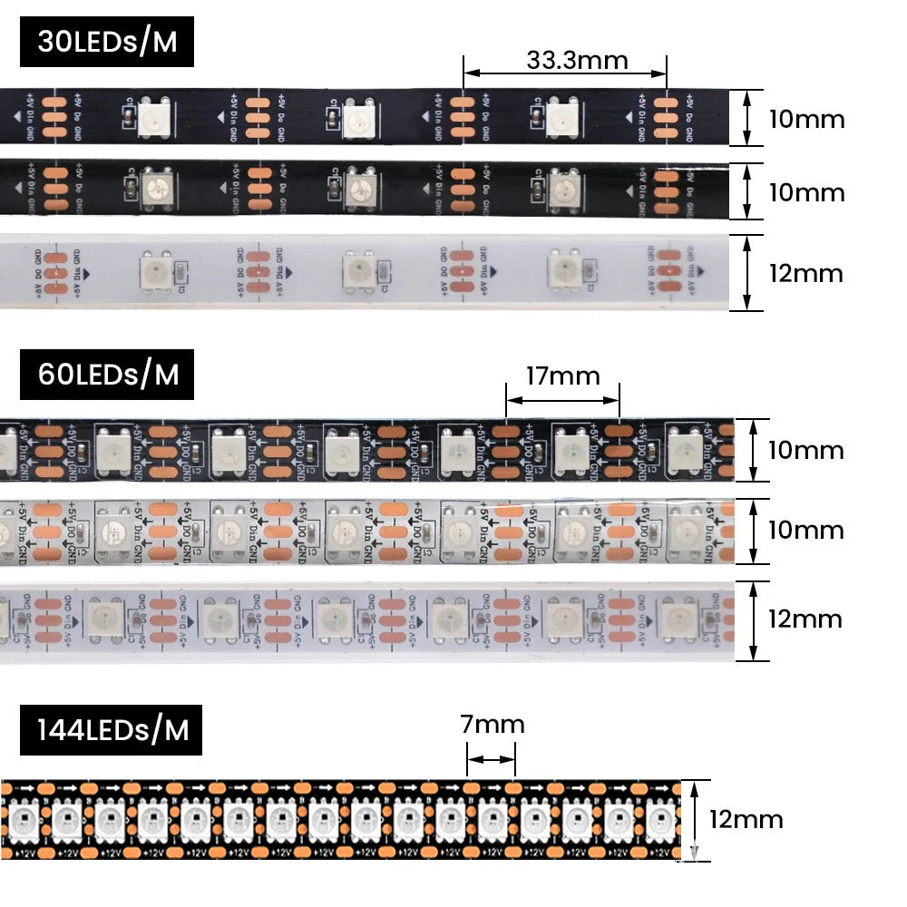 WS2815 DC 12V LED Pixels Strip Light 5050 RGB Individually Smart Addressable IC LED Dual-Signal 30/60/144 Pixels Led/m Tape