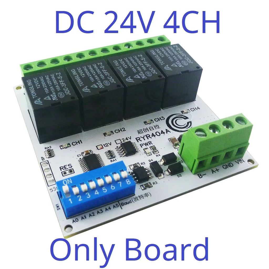 4-32CH 10A 20A DC 12V 24V RS485 Bus Relay Module DIP Setup Parameters Modbus RTU Serial Port UART Switch Board HMI PLC