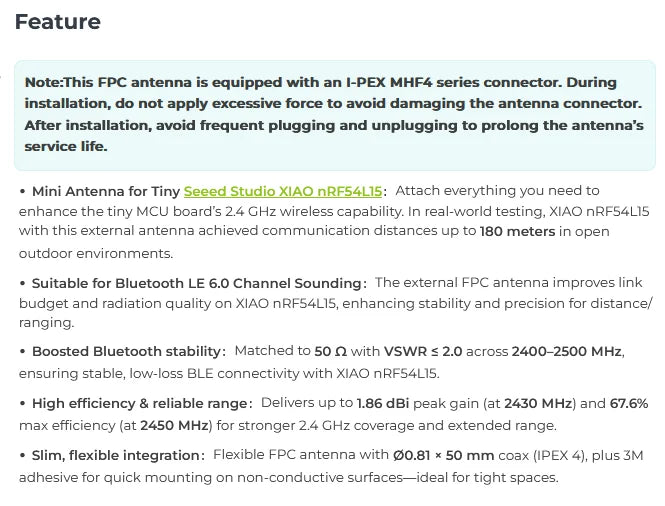 Seeed 2.4GHz FPC Antenna 1.16dBi/2.9dBi/1.86dBi for XIAO ESP32-S3/ESP32-C3/nRF54L15 and Rod 2.81dBi