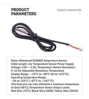 DS18B20 Temperature Sensor Module 304 Stainless Steel Waterproof Probe Waterproof Oil-proof Anti-interference GVS PH2.0 Interfac
