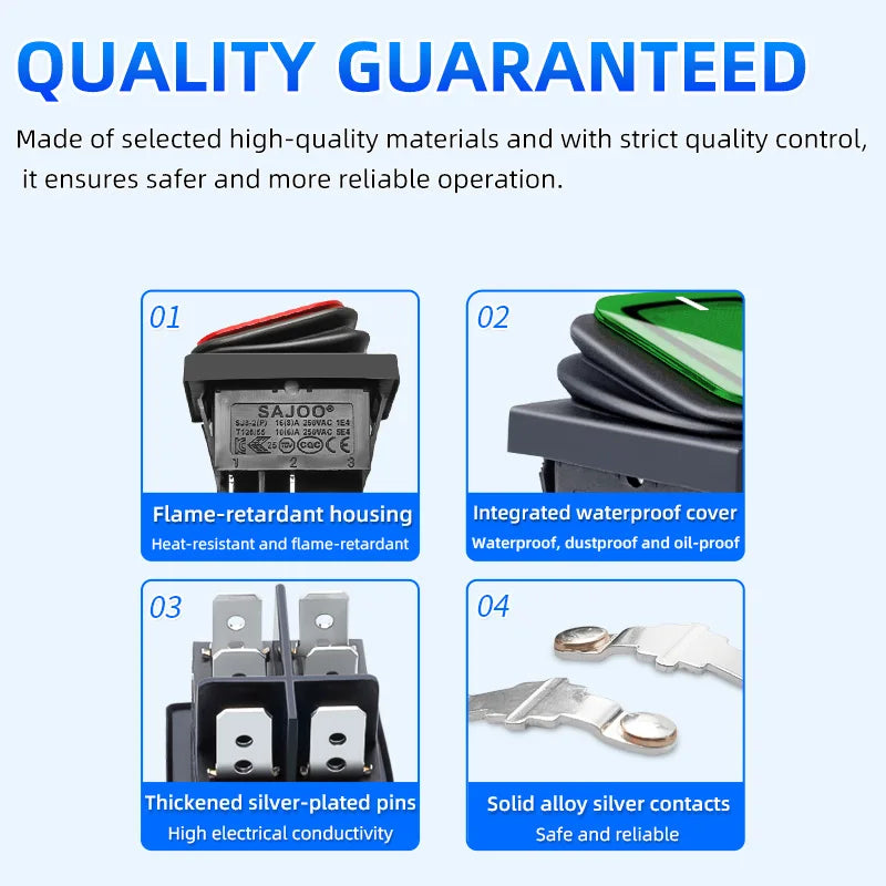 SAJOO Waterproof Rocker Switch KCD4 4Pin/6Pin DPDT With LED Lights Vehicle Boat Power Switch ON OFF 12V 24V 220V Size 22*30mm