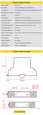 Voltage Transducer 0-100V 0-200V 0-300V Voltage Transmitter 4-20mA 0-10V 0-5V RS485 Voltage Sensor AC Voltage Signal Transmitter