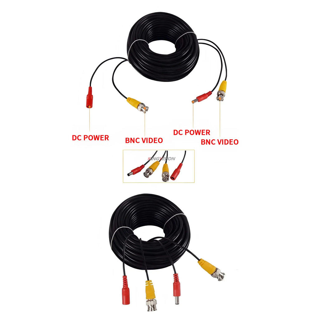 All Copper HD Video+Power Cable - BNC+DC 2in1 AHD CCTV, 5m-50m Lengths, Premium Aluminum Foil Shielding, Finished Extension Wire