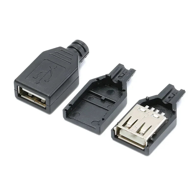 Type A Male Female USB 4 Pin Plug Socket Connector With Black Plastic Cover Type-A DIY Kits