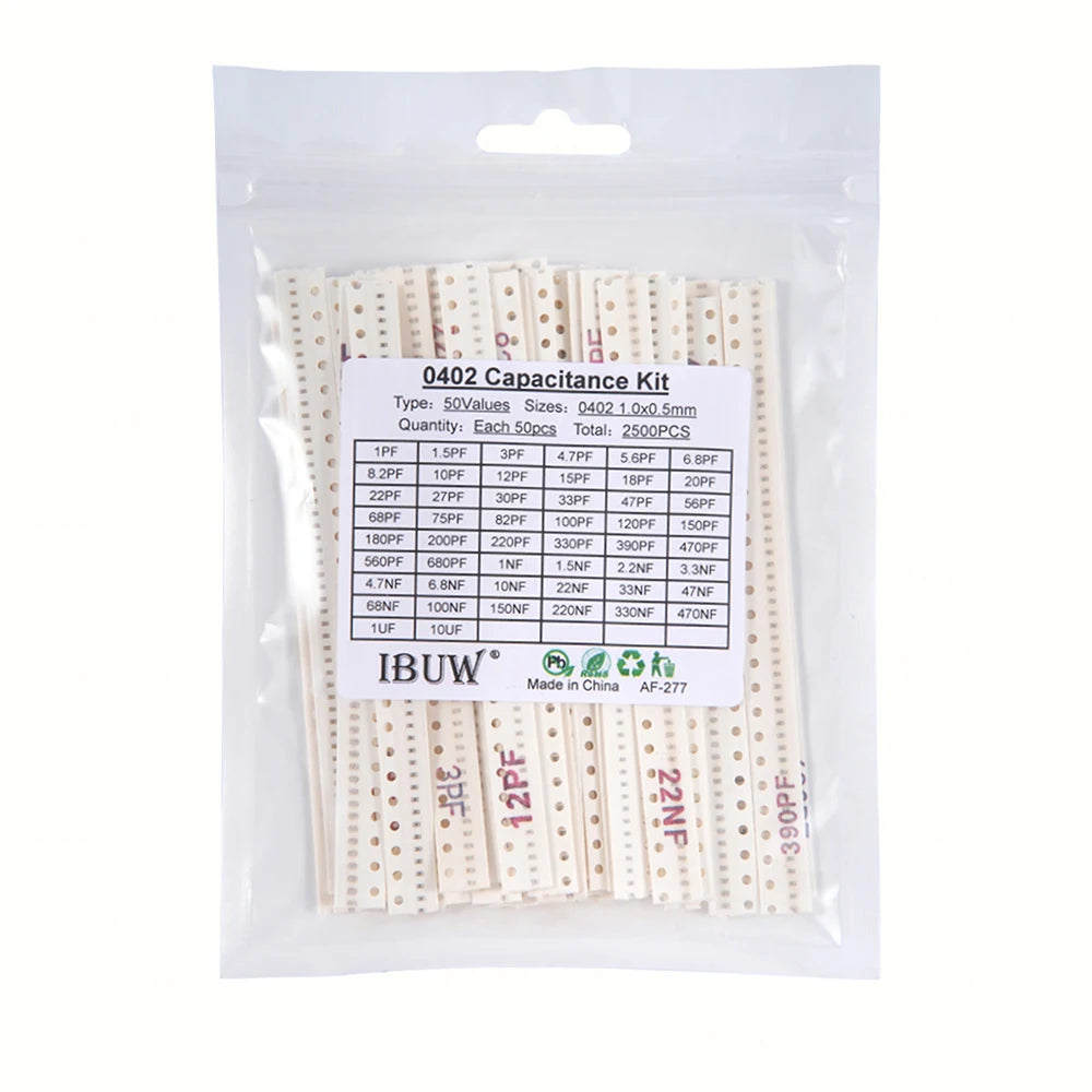 2500pcs 0402 0603 0805 SMD Ceramic Capacitor Assorted Kit 50Values 1pF - 10uF 100PF 10NF 100NF 0.47UF 1UF Chip Capacitance Set