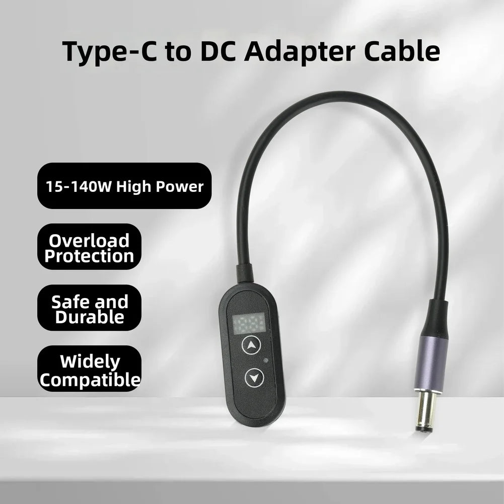 140W PD Trigger Cable Adjustable Voltage 5V-28V Type C To DC 5.5mm With Memory Function Digital Display For Router LED Fan Tool