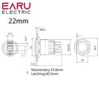 22mm Waterproof Metal Push Button Switch LED Light Black Momentary Latching Car Engine PC Power Switch 3V 5V 12V 24V 110V 220V