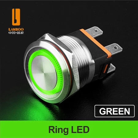 LANBOO 22mm 15A 2NO High Current Push Button Switch with LED 24V 220V Momentary Latching