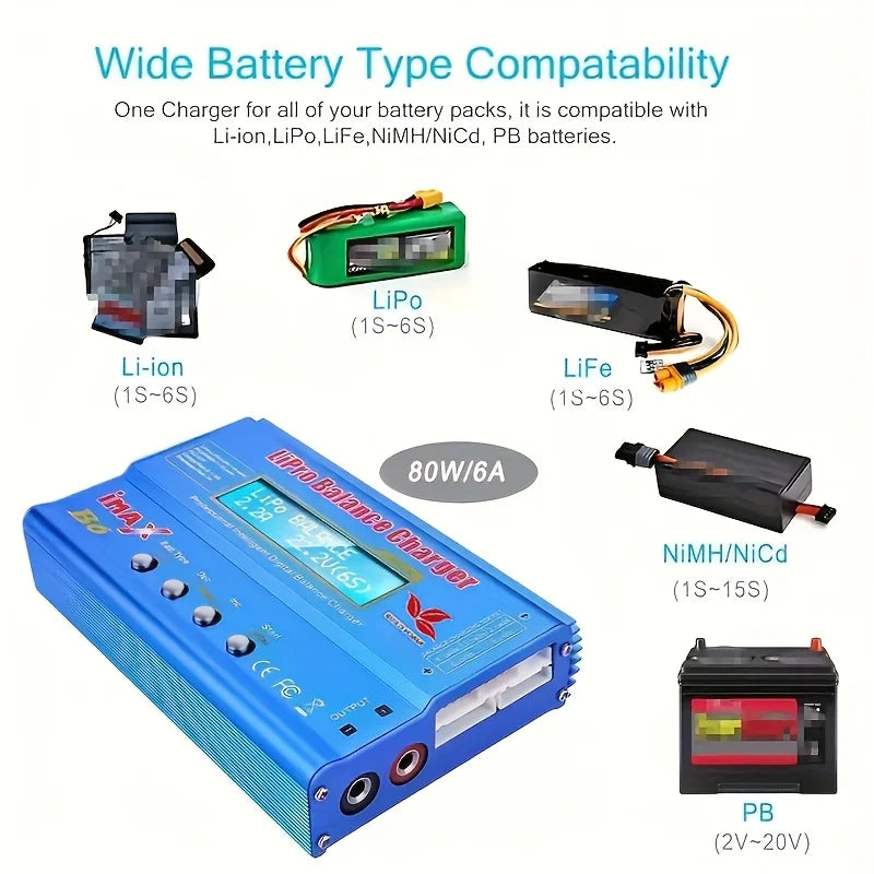 IMAX B6 Digital Battery Pack Charger, an 80W Digital Balance Charger for Aircraft Models, with a Discharge Power of 5W Suitable