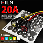 2pcs 19mm Blue LED Latching Push Button Switch, 12V-24V Wide Voltage 20A IP67 Waterproof Marine Switch with 180 Symbols for Car