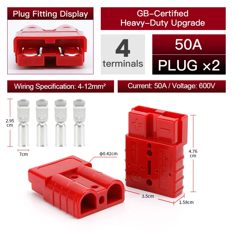 1/2/4PCS 50A Battery Power Connector Kit Quick Plug 600V Car Forklift Battery Charging Electrical Cable Wire Terminal Connectors