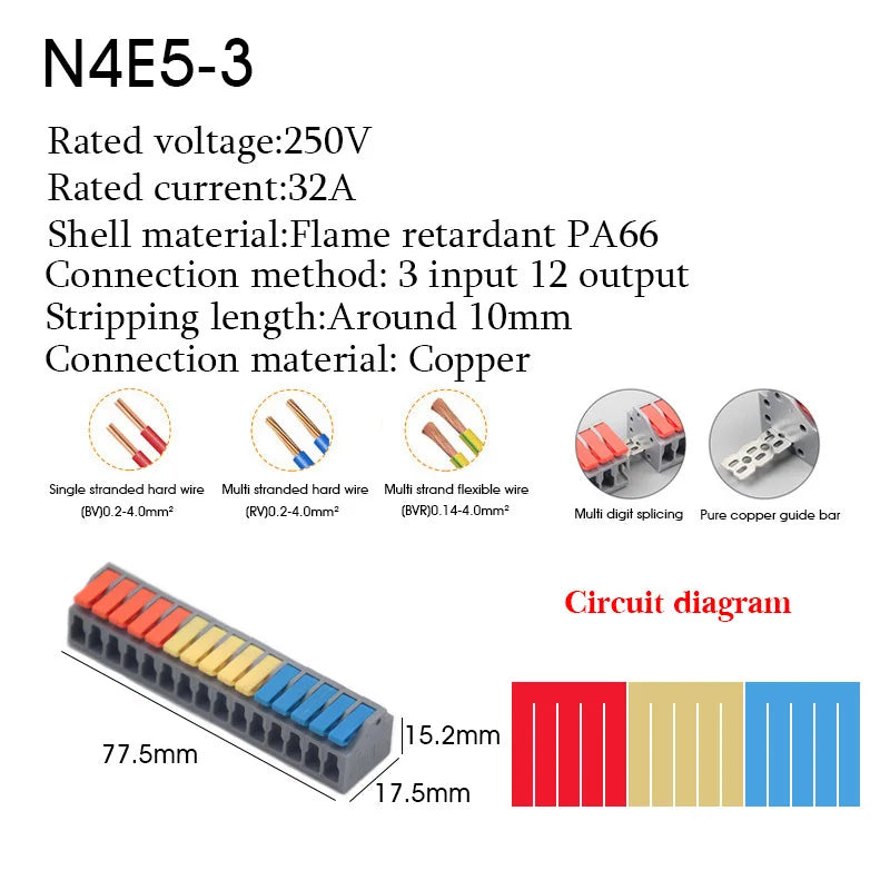 1PC Wire Connector Electric Cable Led Conectors Fast Terminals Blocks Docking Butt Household Electrician Tools For 4mm² 6mm²