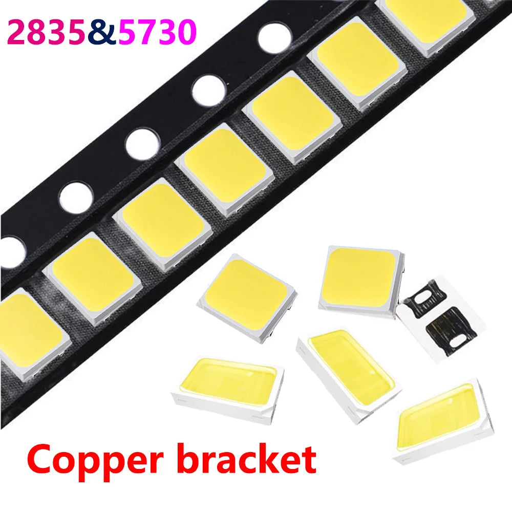 100pcs 3V LED SMD 5730 or 2835 Copper LED COB Chip Lamp Beads 0.5W Lighting Interior Replacement Parts for LED Round Board Bulb