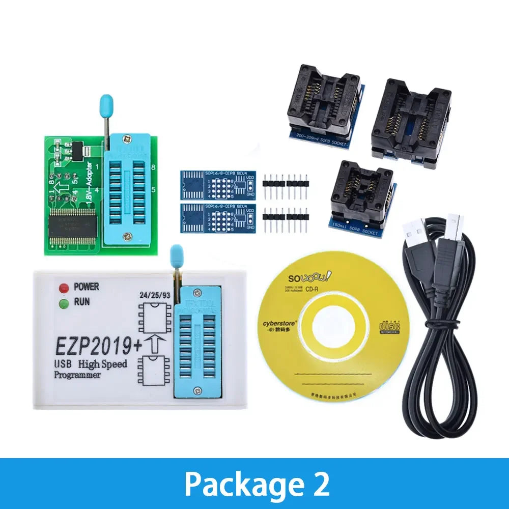 EZP2019 USB SPI Flash/EEPROM Programmer – Multi-Chip Support (24/25/93/BIOS) with 5 Universal Adapter Sockets
