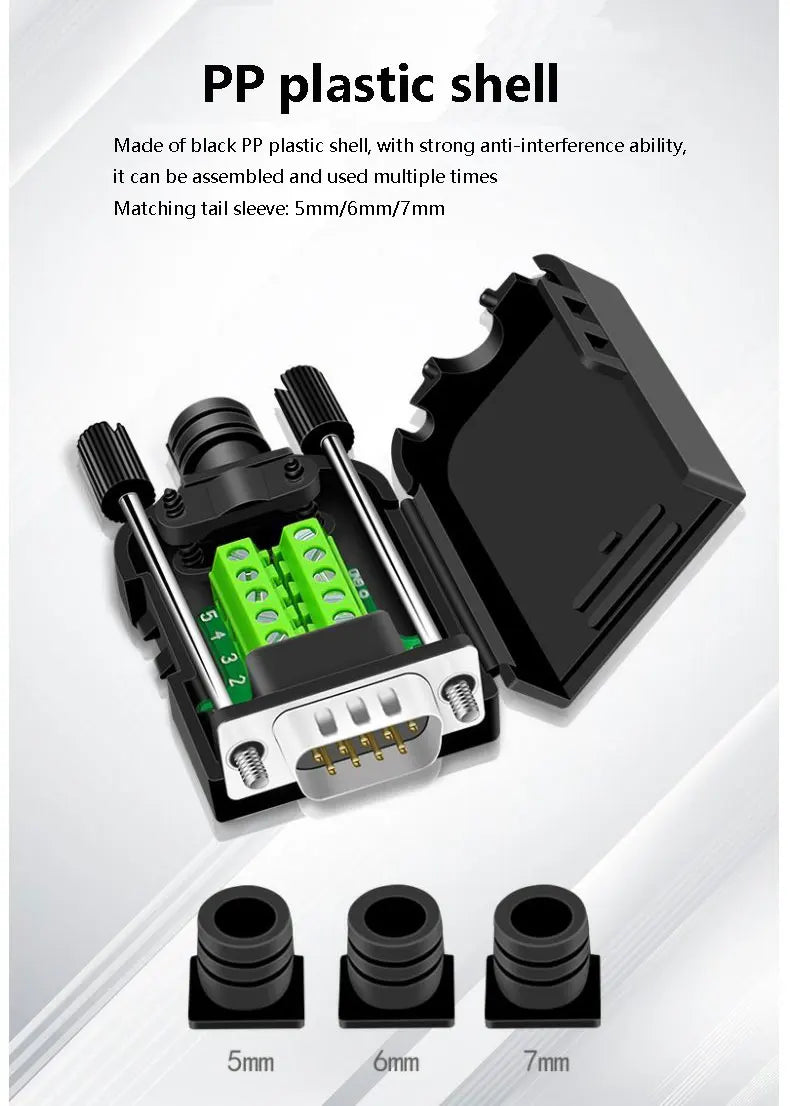 RS232 RS485 DB9 Connector Male Female 9 Pin Breakout Terminals COM Connector D-SUB Terminals 21-24 AWG Wire Solderless Connector