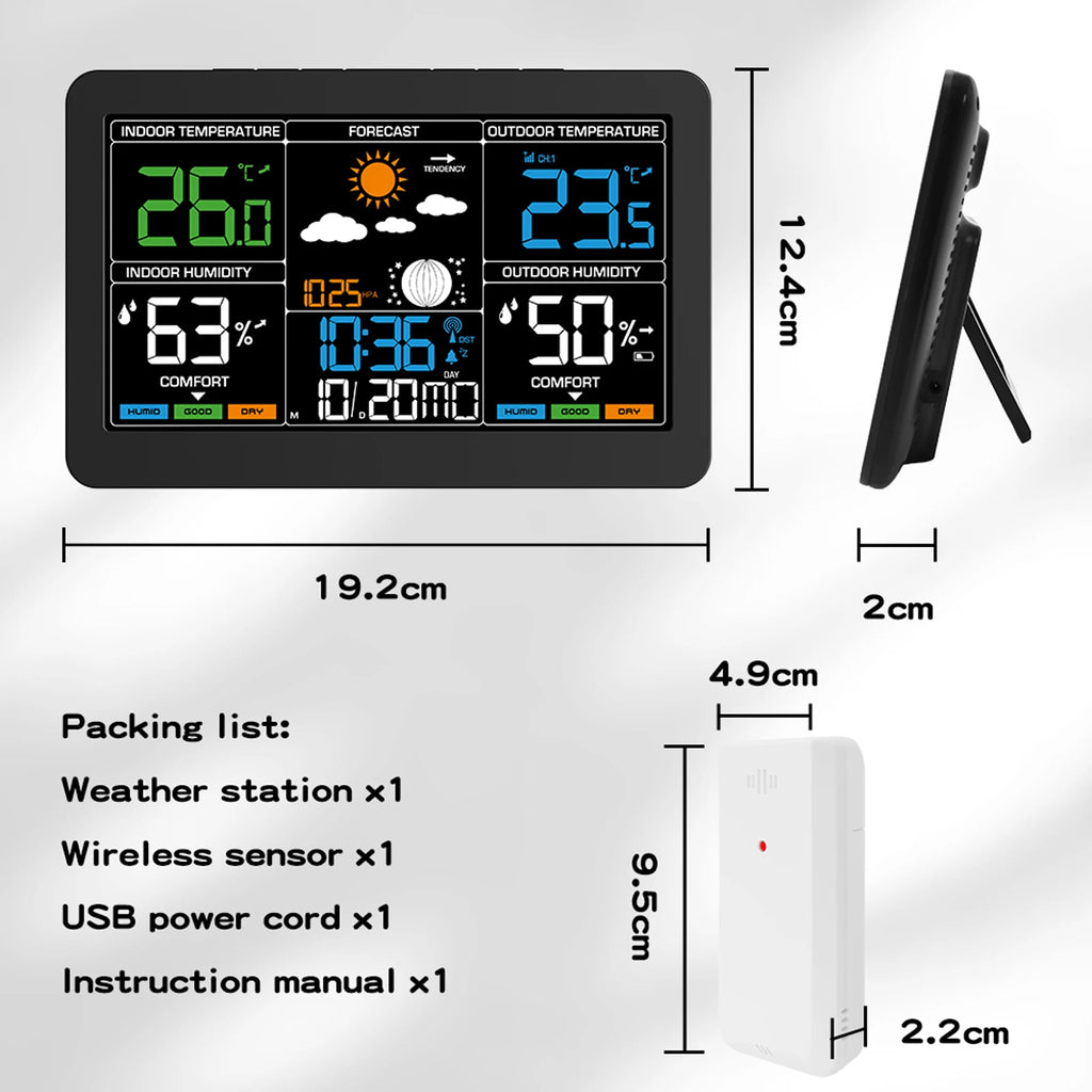 Large Screen Weather Clock Weather Station Wireless RF Temperature Humidity Monitor with Weather Forecast Remote Sensor