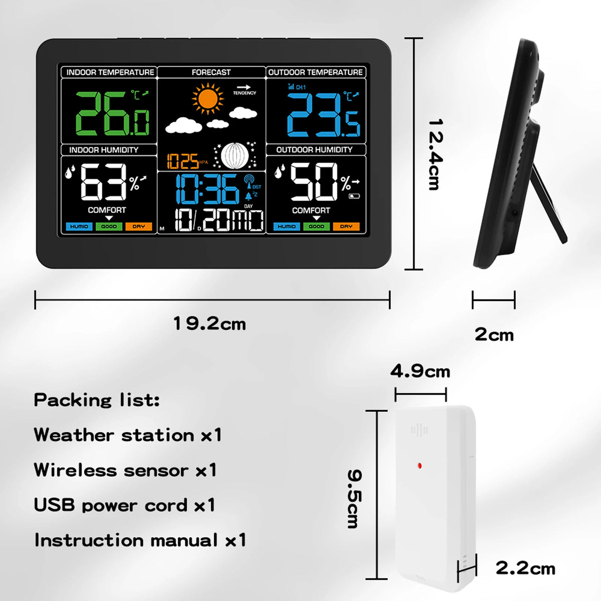 Large Screen Weather Clock Weather Station Wireless RF Temperature Humidity Monitor with Weather Forecast Remote Sensor